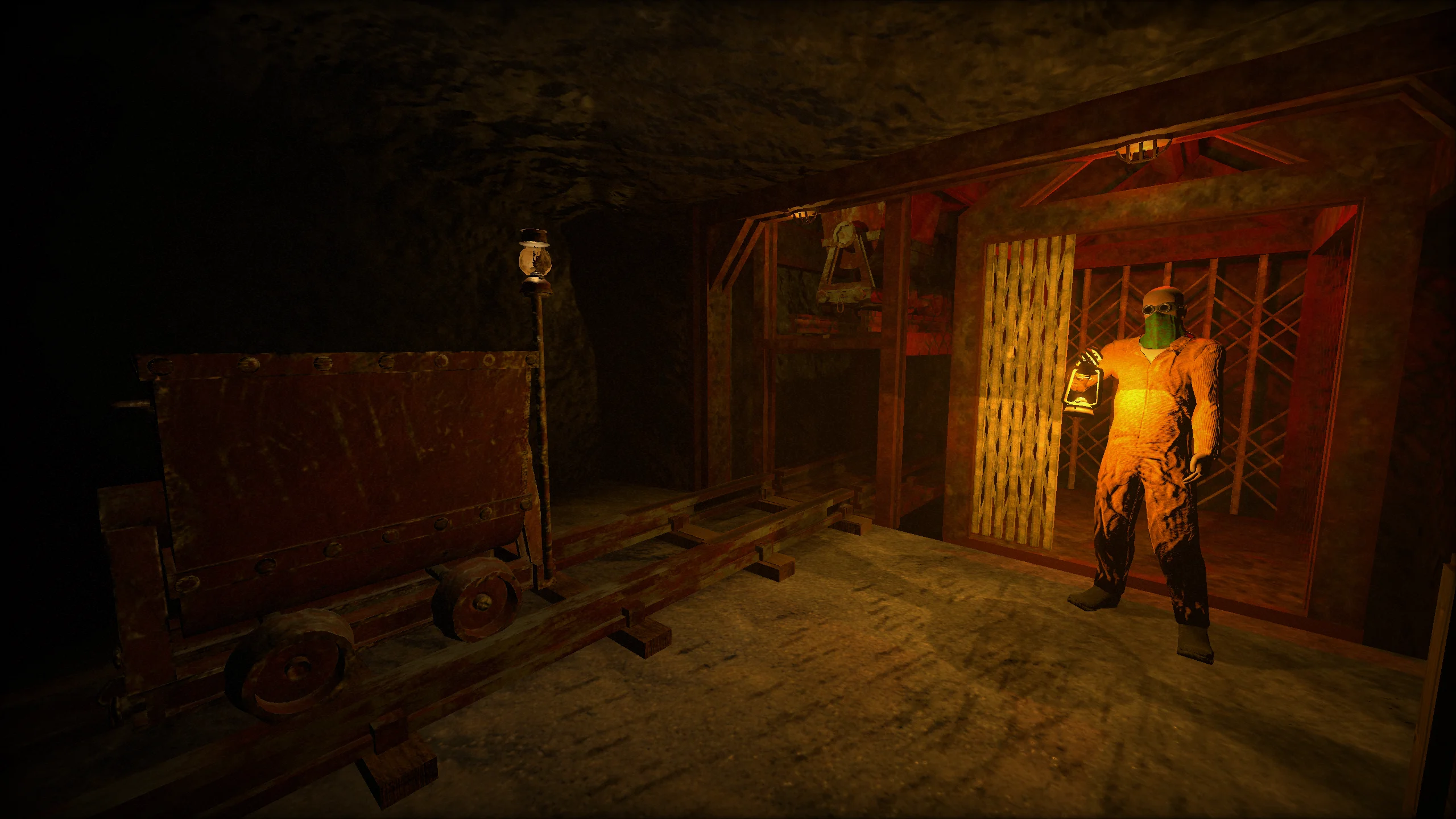 No Prospects - a miner with a lantern beside a minecart